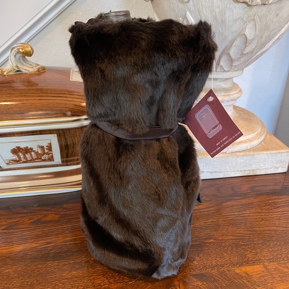 Pottery Barn Espresso Dark Brown Faux Fur Wine Bag with Tie. NWT - Picture 2 of 7